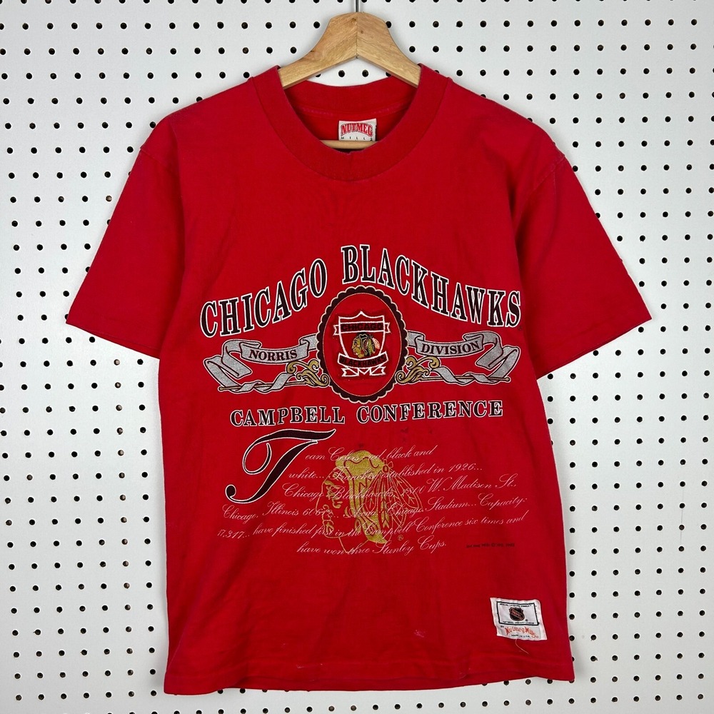Chicago Blackhawks Vintage Nutmeg T Shirt Medium Red Raised Logo Stitched NHL